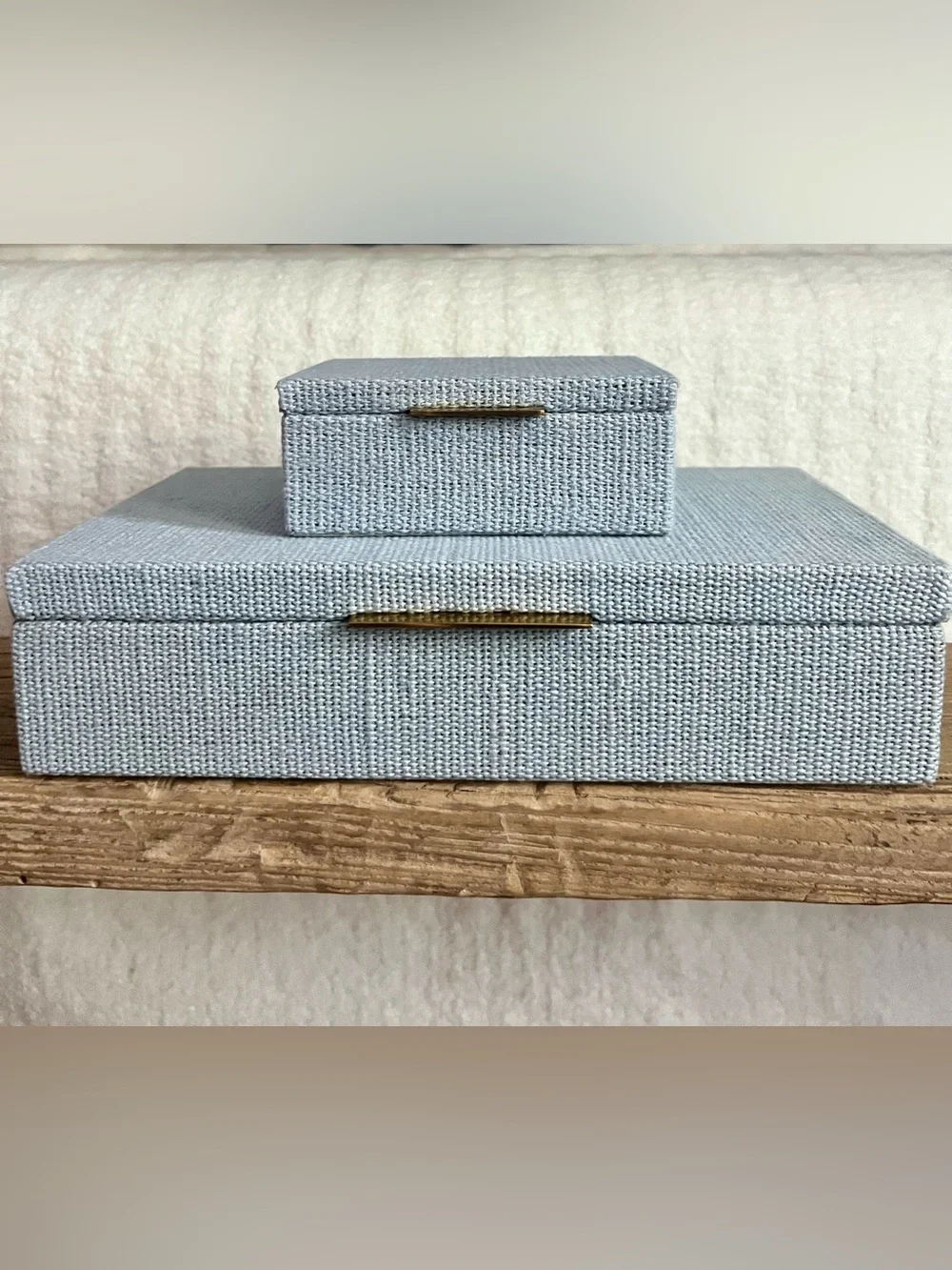 Pottery Barn Set Hampton Jewelry Boxes Small + Medium Chambray Blue NWT Bundle